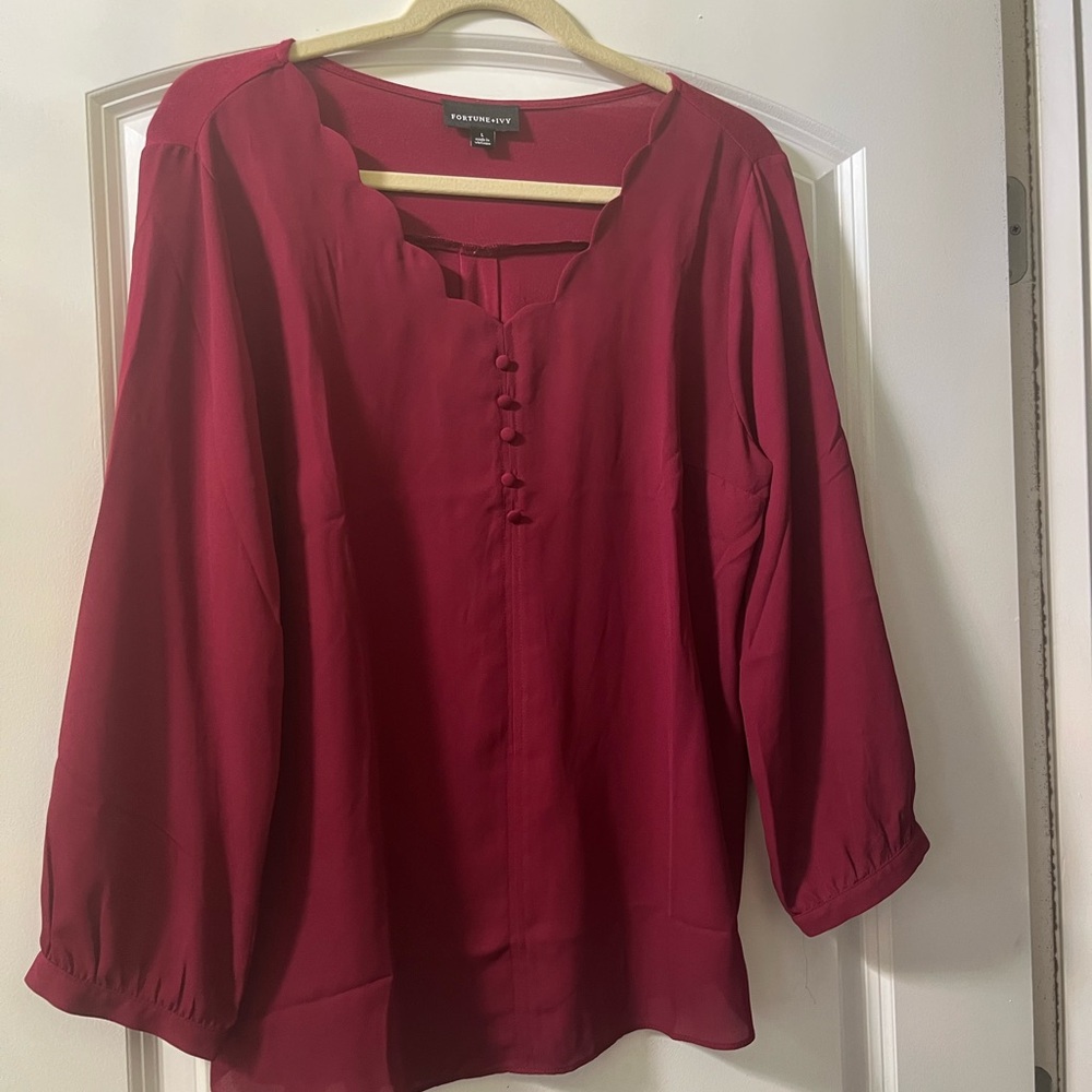 Elegant Burgundy Scalloped Blouse